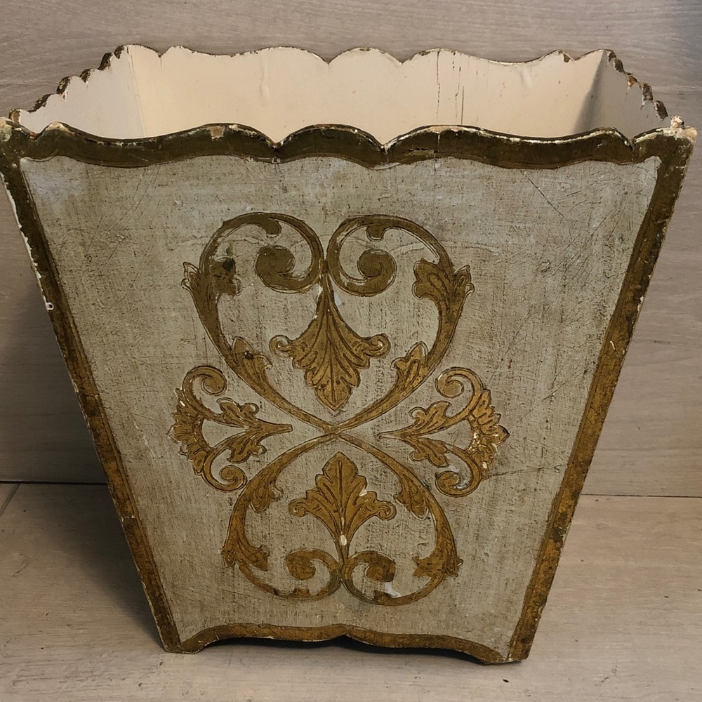 Vintage Italian Florentine Gold Gilt Wood Waste Paper Basket Pls Read Post